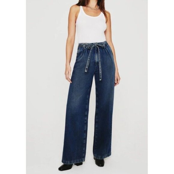 Ag Adriano Goldschmied Jeans Sz 32 Belted Deven Hi Rise Ultra Wide Leg Classic - Picture 1 of 11
